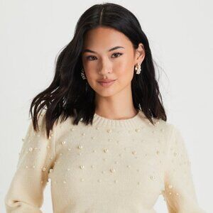 Lulus Undeniable Glow Ivory Pearl Pullover Sweater White - Size S